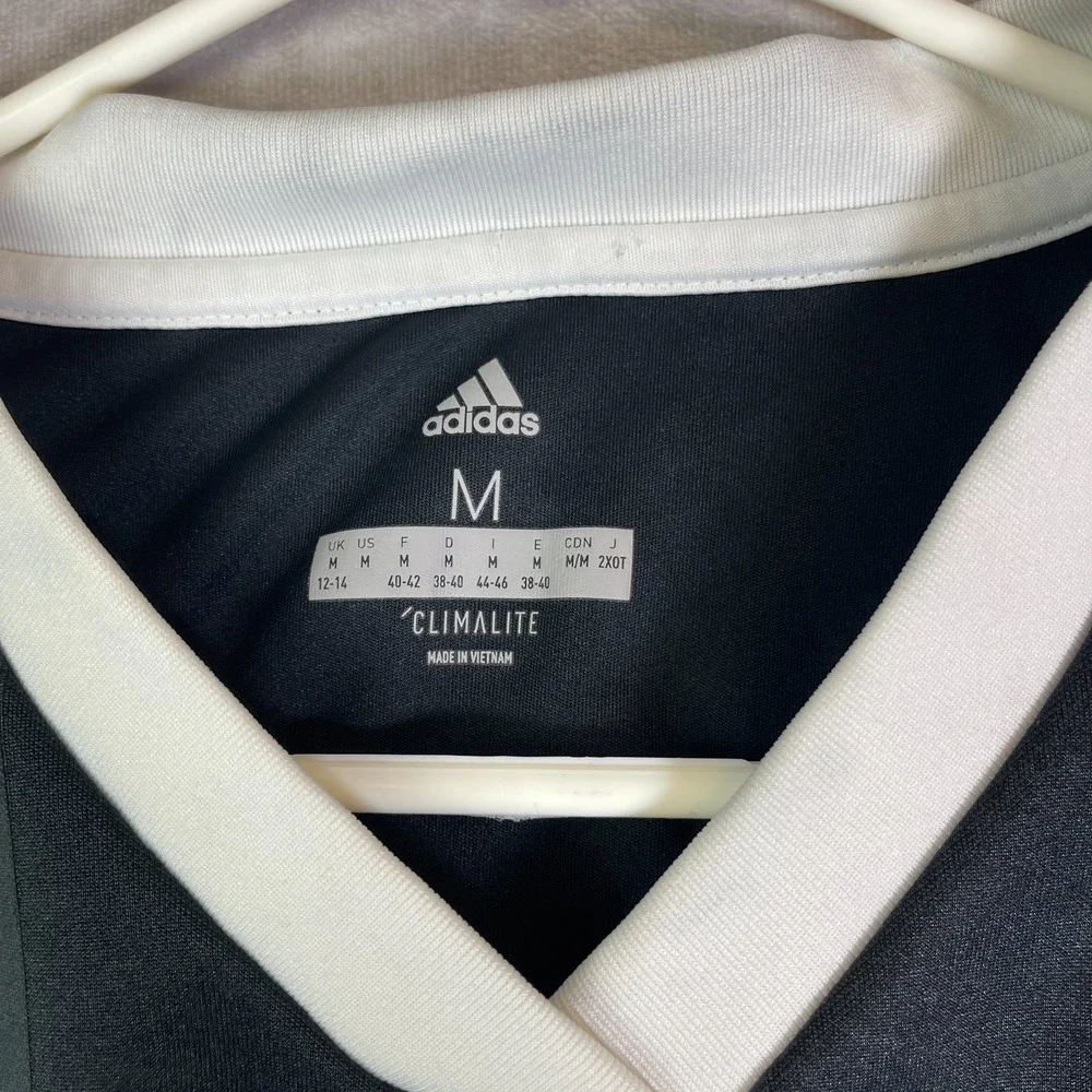 Adidas Jersey Mens Medium Black Striped Soccer Football Performance Climalite